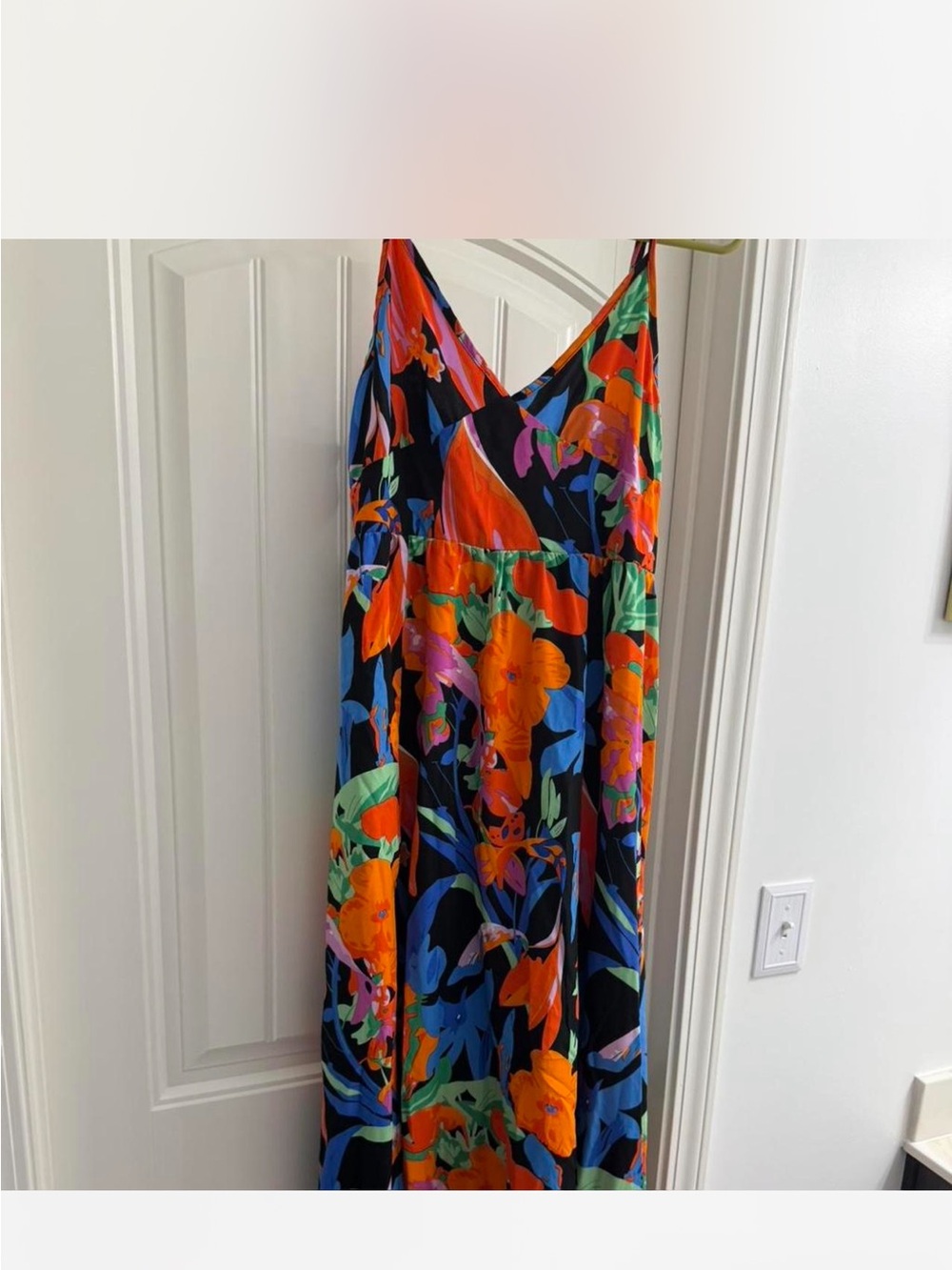 Vibrant Floral Maxi Dress in Black with Orange & Blue Flowers